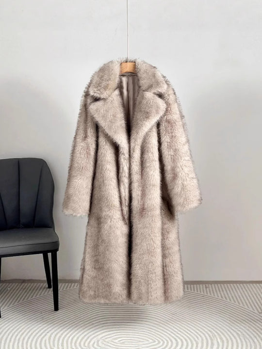 Damen Luxus Kunstfell Mantel R&B