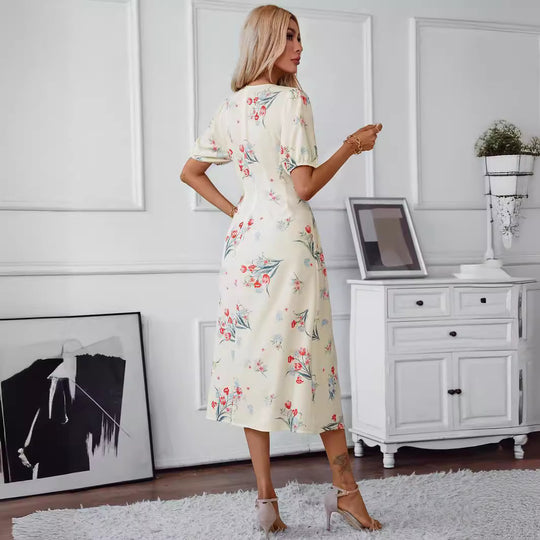 Damen Midi-Kleid mit floralen Akzenten R&B