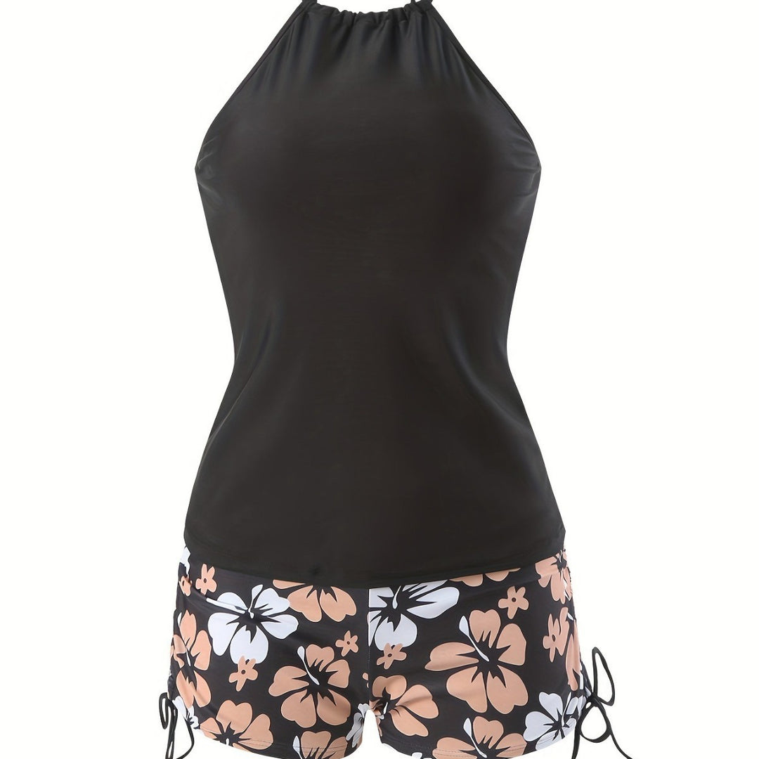 Damen Tankini-Set mit lässigem Oberteil und hoch taillierten Shorts R&B