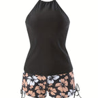 Damen Tankini-Set mit lässigem Oberteil und hoch taillierten Shorts R&B