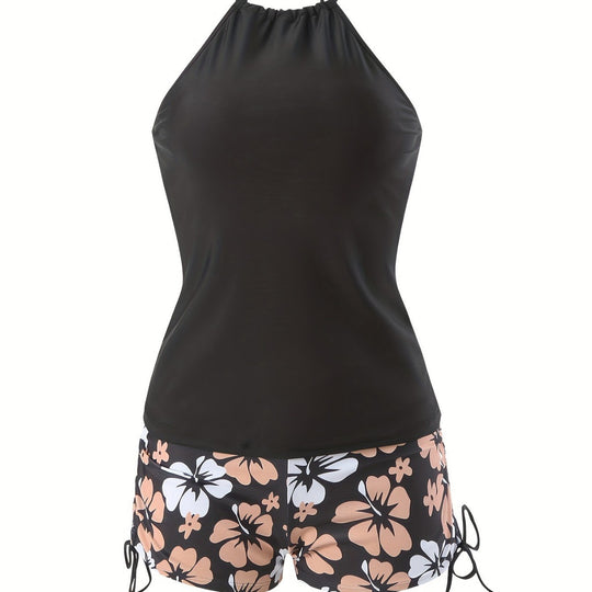 Damen Tankini-Set mit lässigem Oberteil und hoch taillierten Shorts R&B