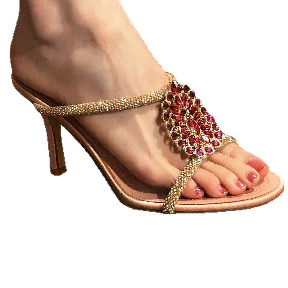 Damen elegante Pailletten-Sandalen mit verziertem Riemen R&B