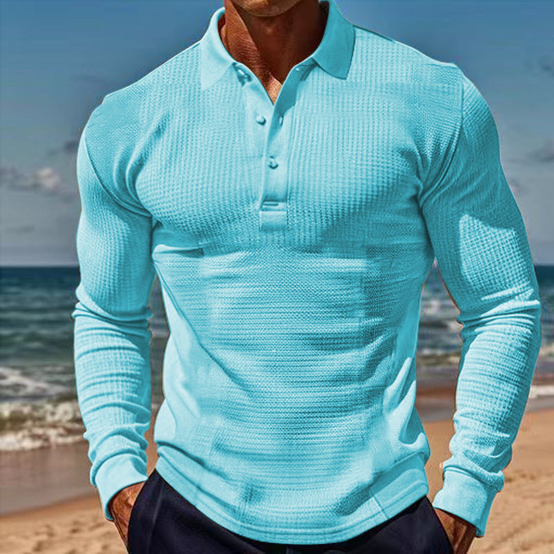 Herren Langarm-Henley-Shirt aus atmungsaktivem Strukturmaterial mit dekorativen Knöpfen R&B