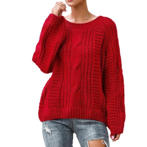 Damen Grobstrickpullover mit voluminösen Ärmeln und Zopfmuster R&B