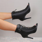 Damen Schnürstiefeletten mit offener Zehenpartie und hohem Absatz R&B