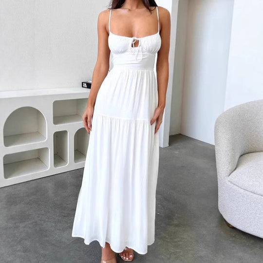 Damen Maxikleid mit verspielt geschnürtem Oberteil und fließendem Rock R&B
