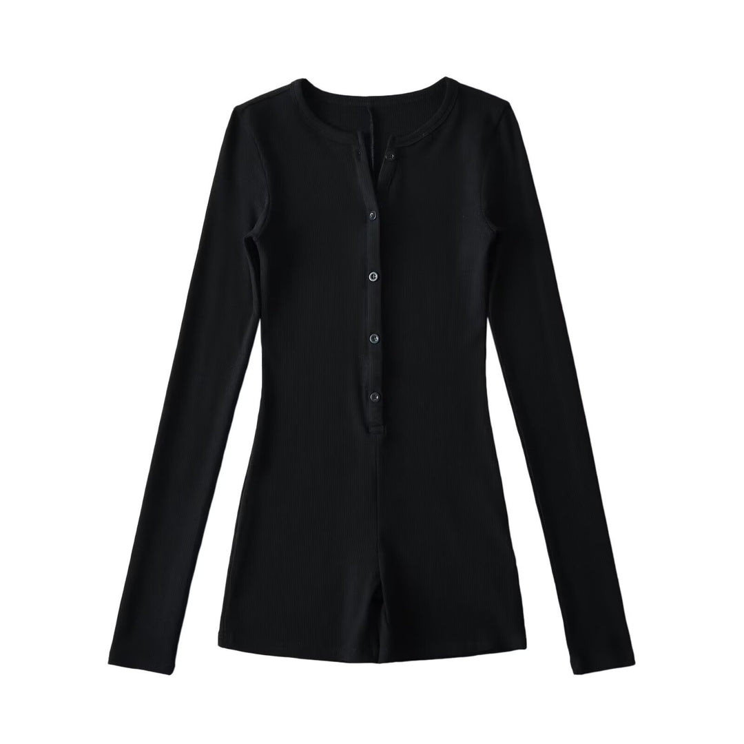 Damen Langarm-Jumpsuit mit Knopfverschluss R&B