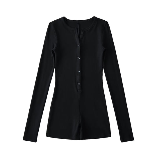 Damen Langarm-Jumpsuit mit Knopfverschluss R&B