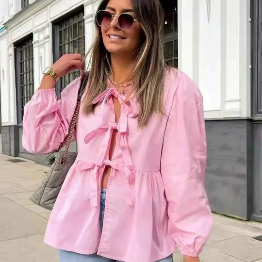 Damen Bluse mit verspielten Rüschendetails und Raffinförderungen R&B