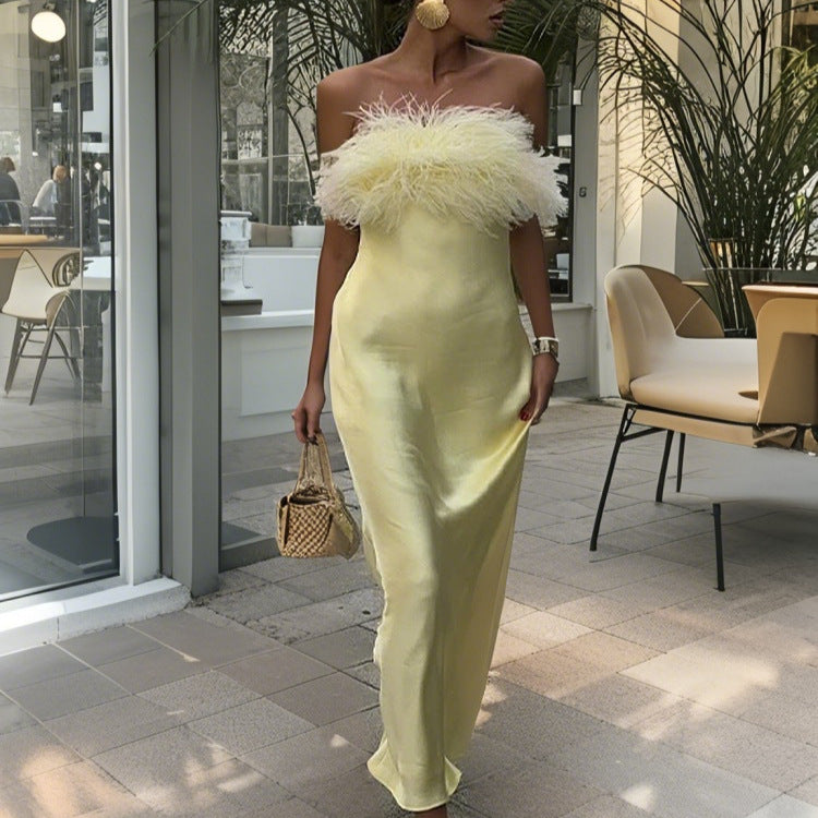 Damen Strapazierfähiges Abendkleid mit eleganter Federverzierung R&B