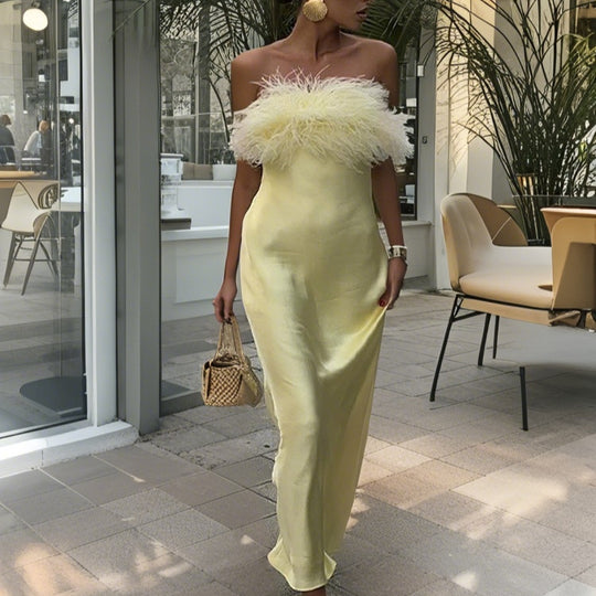 Damen Strapazierfähiges Abendkleid mit eleganter Federverzierung R&B