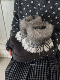 Damen Trendige Winterstiefel mit kuscheligem Kunstfellrand und dekorativer Spitzenverzierung R&B