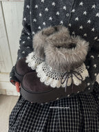 Damen Trendige Winterstiefel mit kuscheligem Kunstfellrand und dekorativer Spitzenverzierung R&B