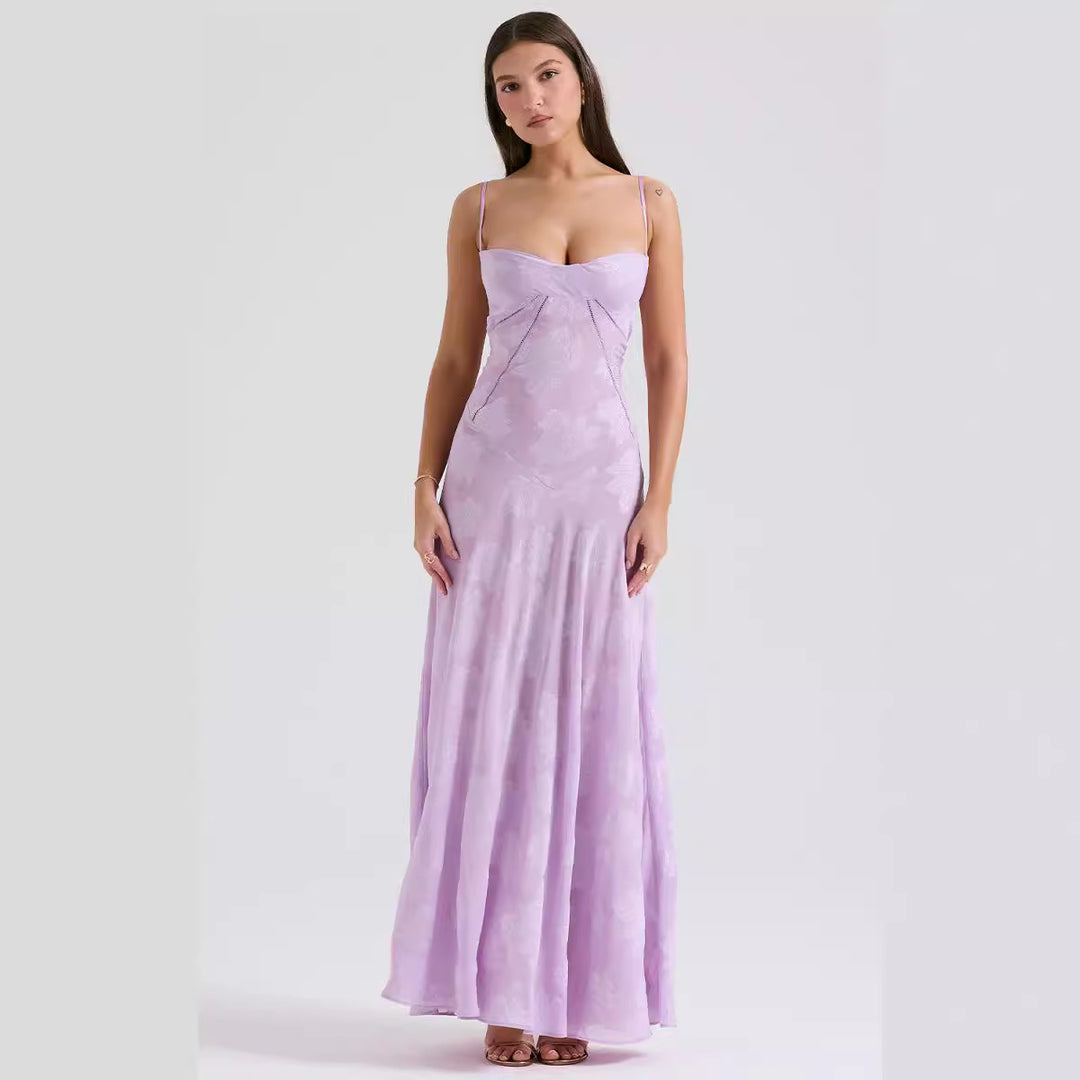 Damen Elegantes Maxikleid mit floralem Häkelmuster und raffiniertem Schnitt R&B
