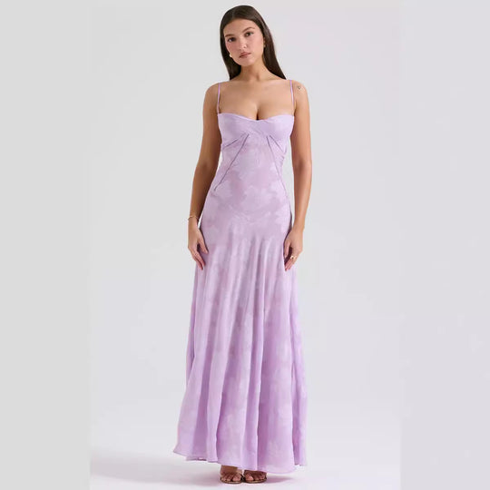 Damen Elegantes Maxikleid mit floralem Häkelmuster und raffiniertem Schnitt R&B