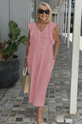 Damen Leichtes Maxikleid mit V-Ausschnitt und seitlichen Taschen R&B