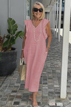Damen Leichtes Maxikleid mit V-Ausschnitt und seitlichen Taschen R&B