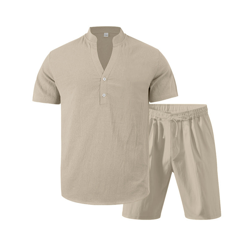 Herren lässiges Freizeit-Set aus atmungsaktivem Baumwollmix mit eleganter Knopfleiste R&B