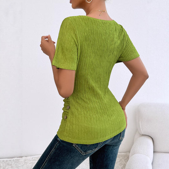 Damen Wickelbluse mit raffinierten Falten und Knopfdetails R&B