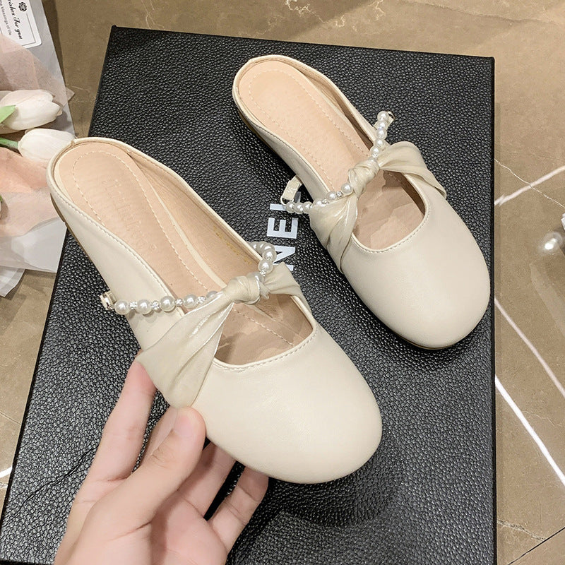 Damen Elegante Slipper mit dekorativem Schleifen-Detail und Perlenapplikationen EB