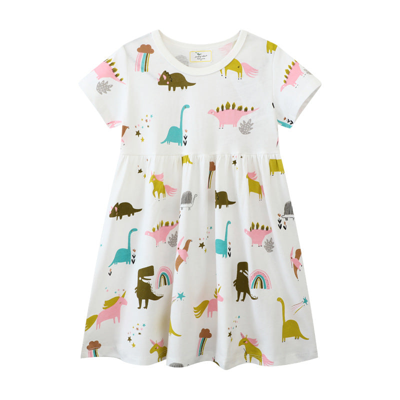 Mädchen Freizeitkleid mit verspielten Dinosaurier- und Einhorn-Motiven R&B