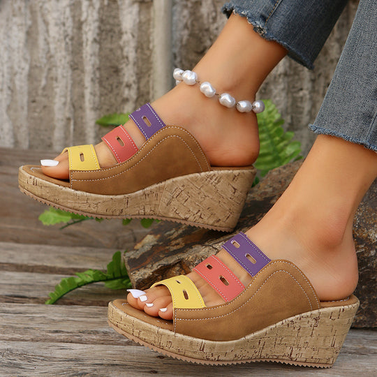 Damen Wedge-Sandaletten mit mehrfarbigen Riemen und komfortablem Korkfußbett R&B