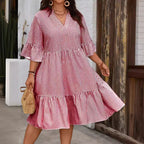 Damen gestreiftes Sommerkleid mit voluminösen Rüschensäulen und V-Ausschnitt R&B