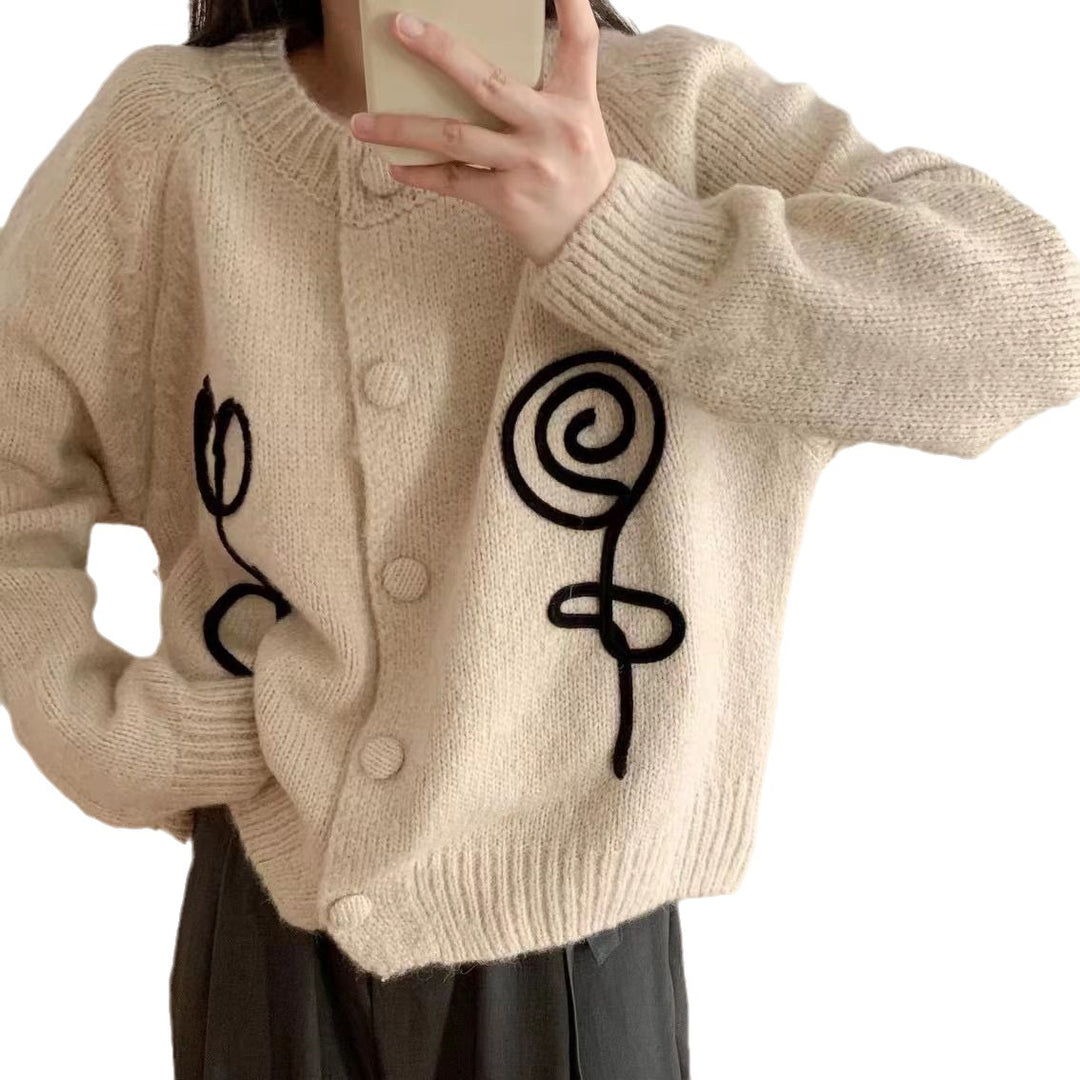 Damen Kuscheliger Strick-Cardigan mit kreativem Motiv R&B