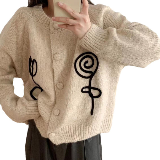 Damen Kuscheliger Strick-Cardigan mit kreativem Motiv R&B