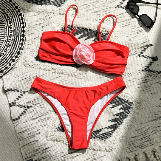 Damen Bikini-Set mit eleganter Rüschendetailierung und verführerischem Blumenakzent R&B