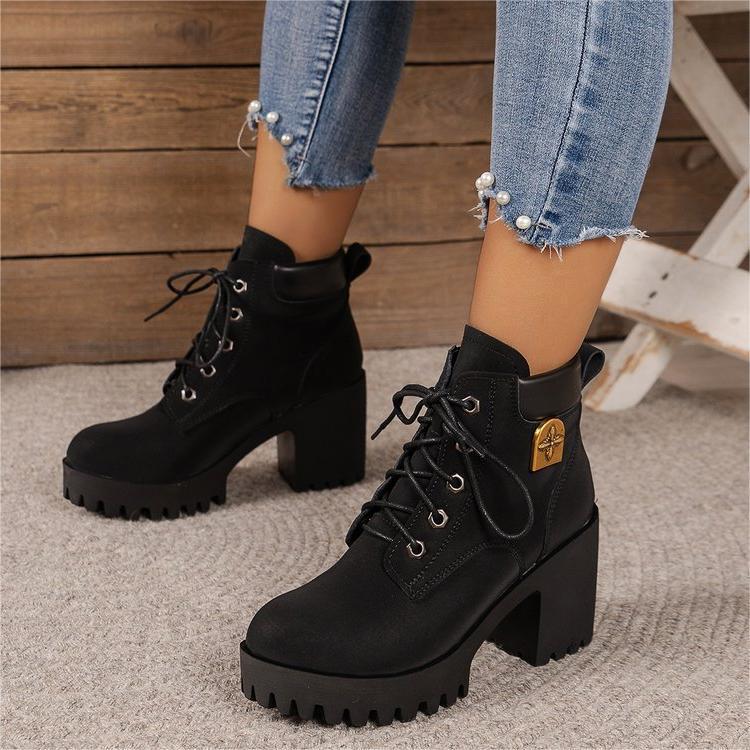 Damen modische Ankle Boots mit robustem Blockabsatz und elegantem Schnürdesign R&B