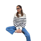 Damen Strickpullover mit maritimen Streifen und Knopfdetails R&B
