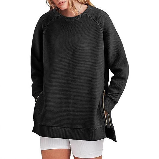 Damen lässiger Sweatshirt mit Seitentaschen und Reißverschluss R&B