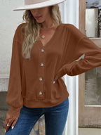 Damen Waffelstruktur Oversized Cardigan mit Knopfdetails R&B