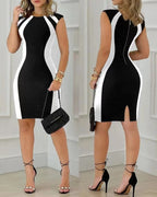 Damen figurbetontes Cocktailkleid mit kontrastierenden Seiteneinsätzen R&B