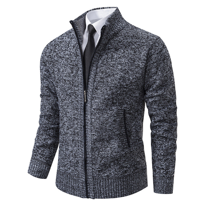 Herren elegante Strickjacke mit hohem Kragen und praktischem Reißverschluss R&B