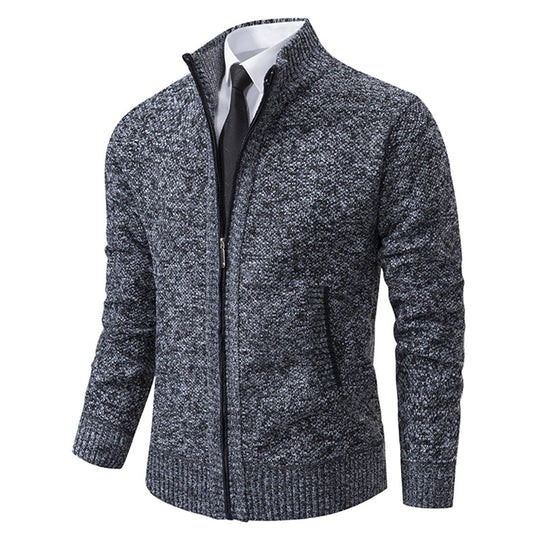Herren elegante Strickjacke mit hohem Kragen und praktischem Reißverschluss R&B
