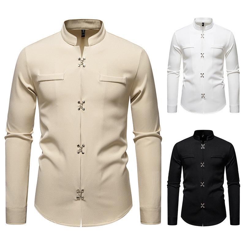 Herren Hemd mit asiatischem Knopfdesign R&B