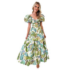 Damen Maxikleid mit voluminösen Puffärmeln und floralem Muster
