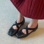 Damen Ballerinas mit elastischen Kreuzriemen und dekorativem Schleifendetail