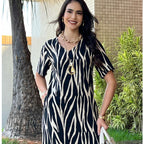 Damen Maxikleid mit elegantem Zickzackmuster R&B