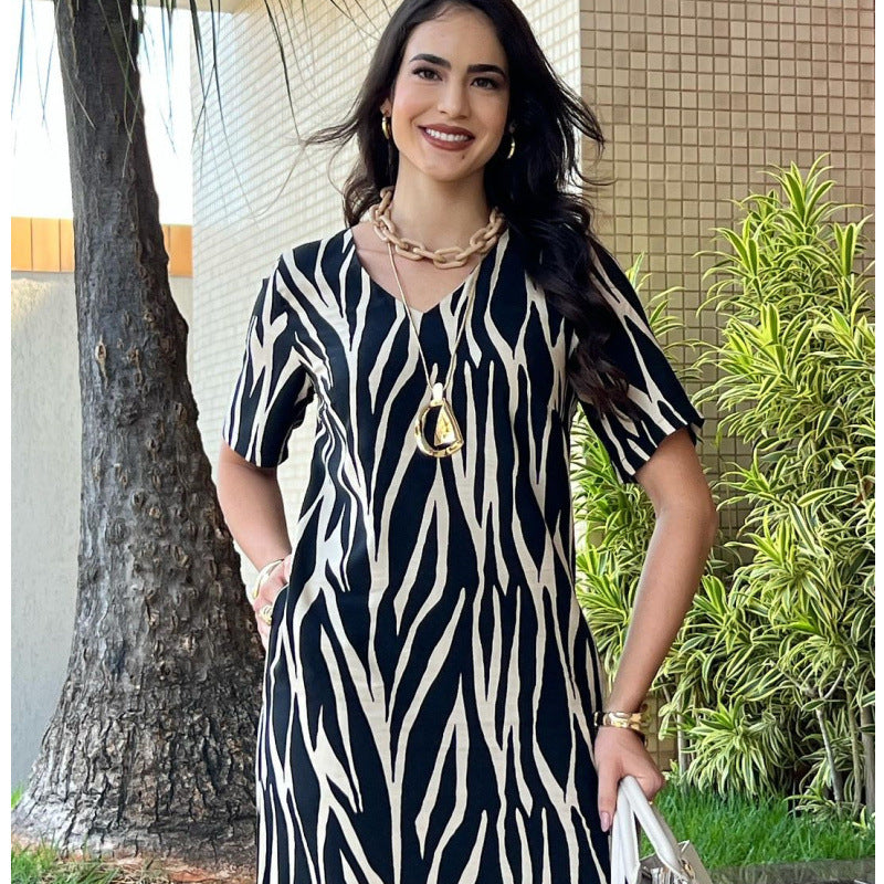 Damen Maxikleid mit elegantem Zickzackmuster R&B