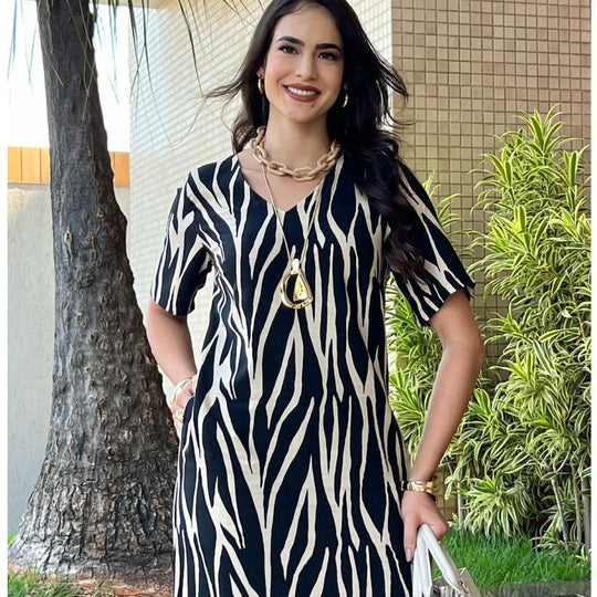 Damen Maxikleid mit elegantem Zickzackmuster R&B