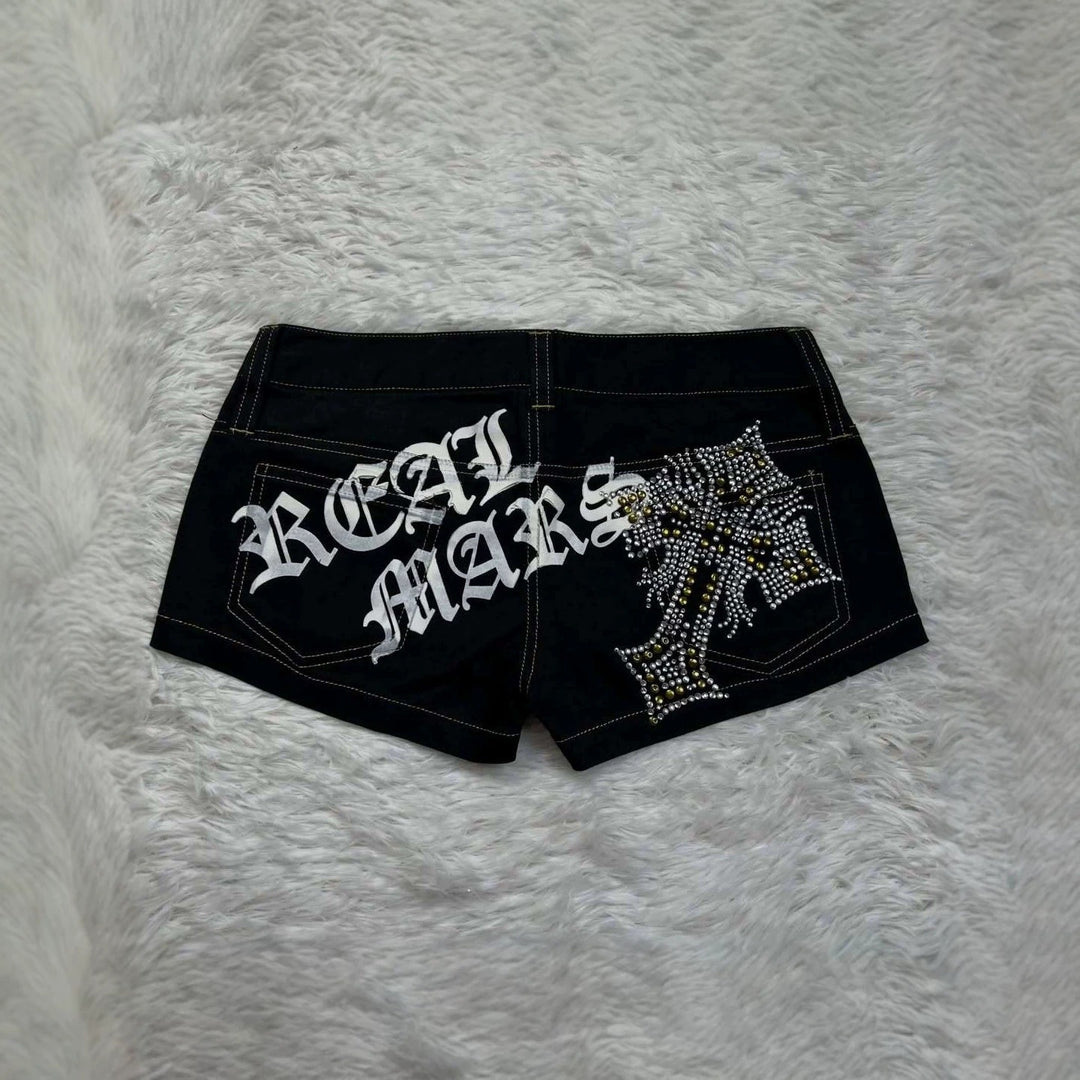 Damen Trendige Jeans-Shorts mit glitzernden Applikationen R&B
