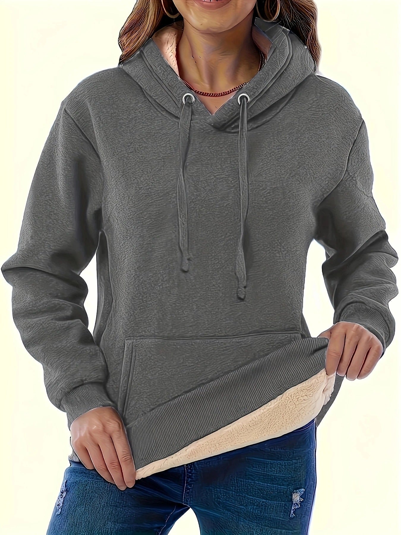 Damen kuscheliger Kapuzenpullover mit weichem Innenfutter und praktischen Kängurutaschen