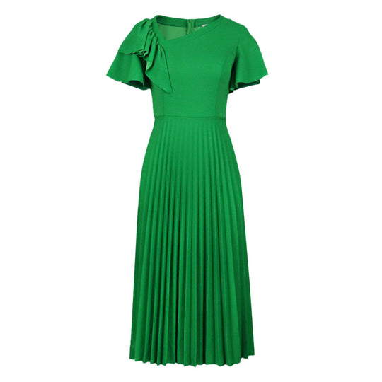 Damen elegantes Plisseekleid mit asymmetrischem Rüschen-Detail R&B