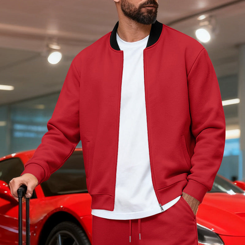 Herren nan urbane Sweat-Trackjacke mit Stehkragen verdecktem Reißverschluss elastischen Rippbündchen und Eingrifftaschen R&B