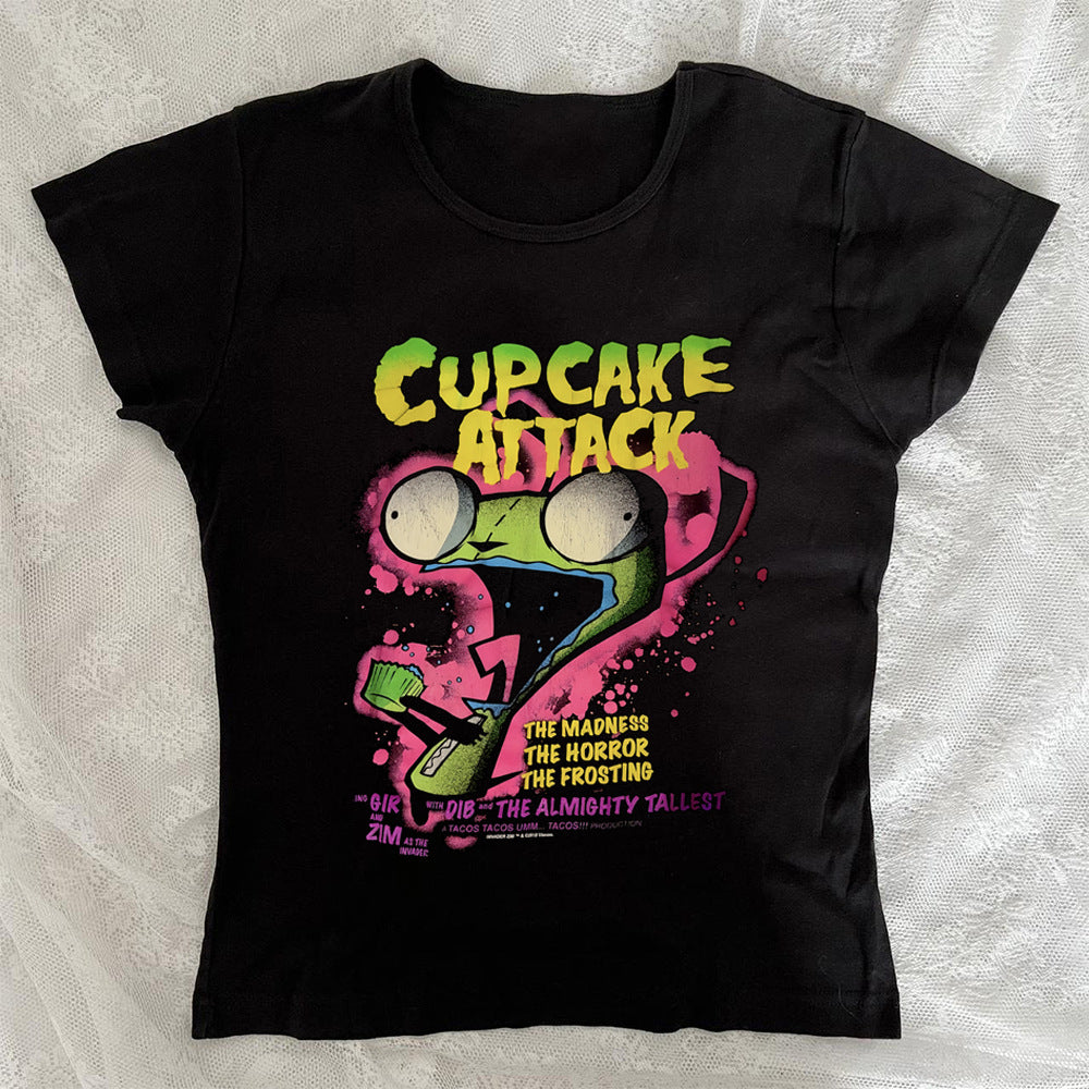 Damen T-Shirt mit kreativem Cupcake-Motiv und modernem Druck R&B