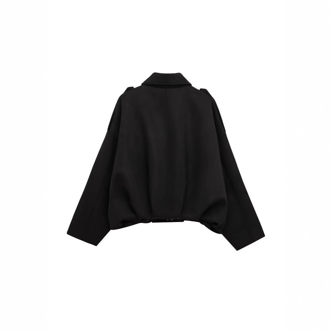 Damen lockere Cropped Jacke aus Wildlederimitat R&B