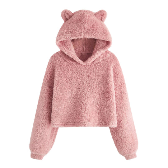 Damen Kuscheliger Fleece Hoodie mit Bärenohren R&B